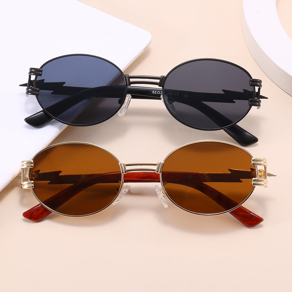 Retro Luxury Metal Steampunk Style Small Oval Sunglasses