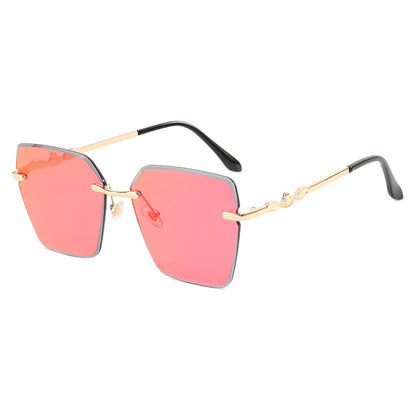 Diamond Cut Oversized Women Rimless Butterfly Sunglasses