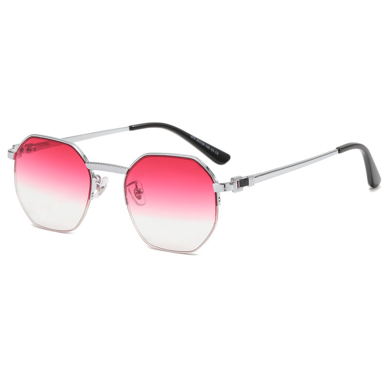 Retro Polygon Half Frame Metal Frame Vacation Beach UV400 Sunglasses