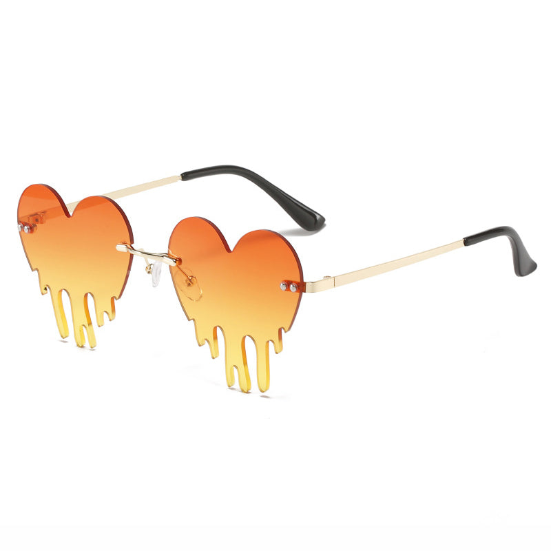 Rimless Heart Drip Novelty Melting Drip Favor Shape Sunglasses