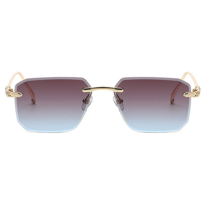 Diamond Cut Tinted Rimless Square Sunglasses