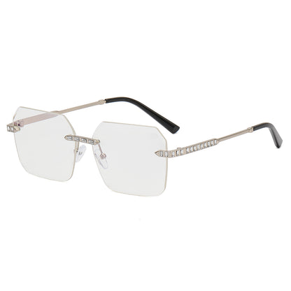 Diamond Cut Oversized Women Rimless Sunglasses