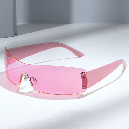 One Pieces Oversized Shield Rimless Sunglasses