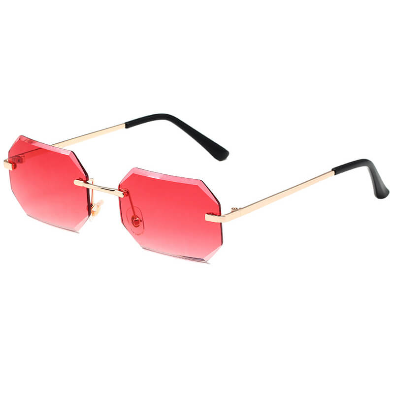 Retro Tinted Small Polygon Rimless Sunglasses