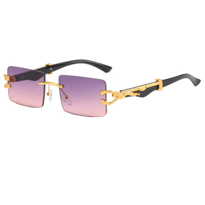 Rimless Panther Leopard Rectangle Sunglasses