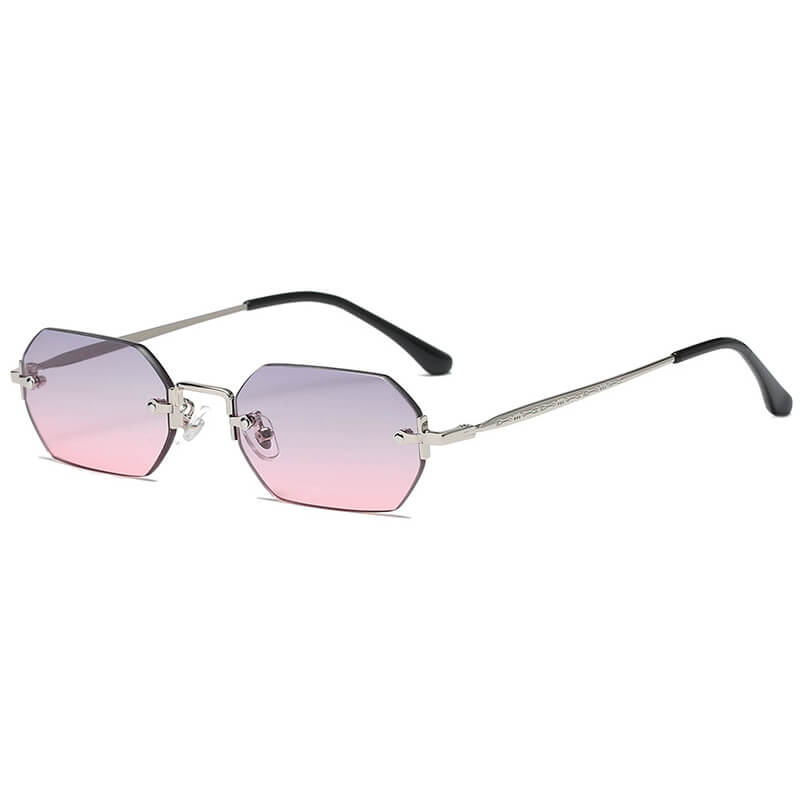 Retro Tinted Small Rectangle Rimless Sunglasses