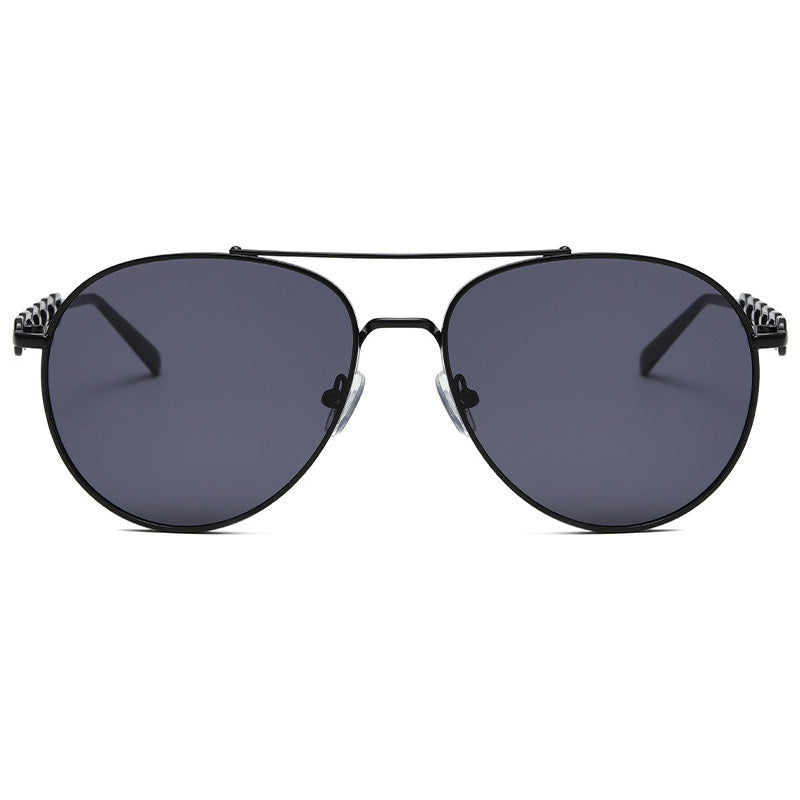 Retro Round Flat Top Double Bridge Metal Frame Sunglasses