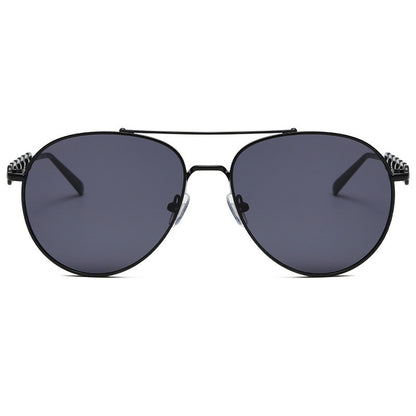Retro Round Flat Top Double Bridge Metal Frame Sunglasses