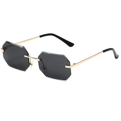 Retro Tinted Small Polygon Rimless Sunglasses