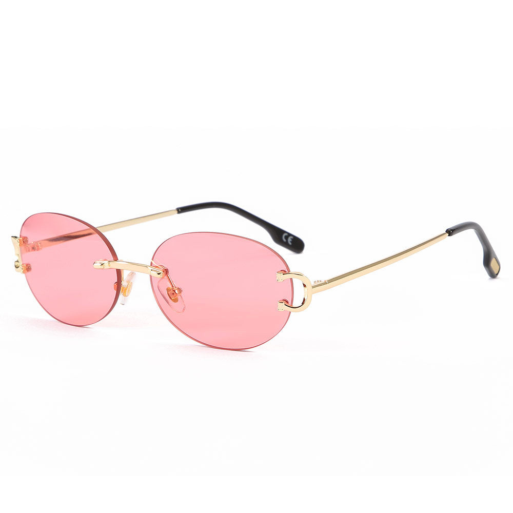 oval rimless women men luxury vintage sunglasses