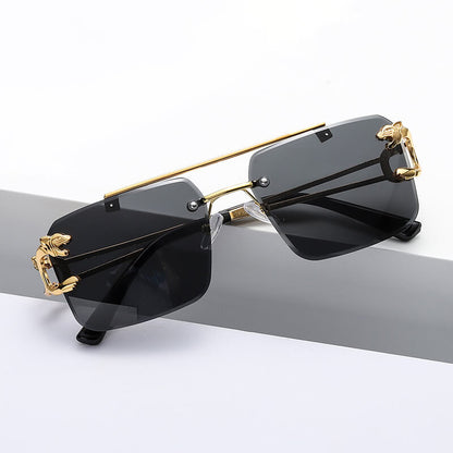 Stylish Panther Embellished Rimless Sunglasses