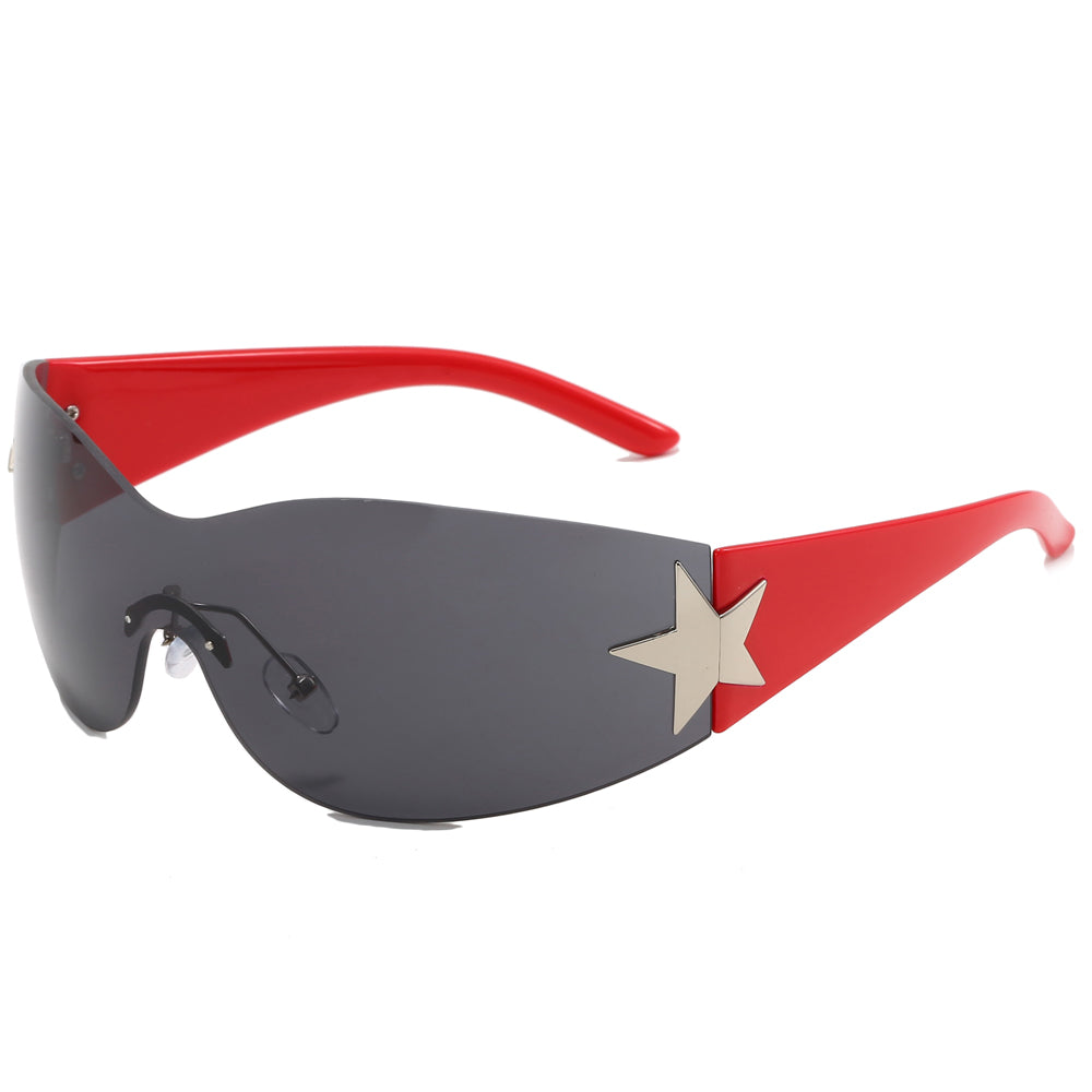 Oversized Rimless Wrap Around Shield Y2K Star Sunglasses