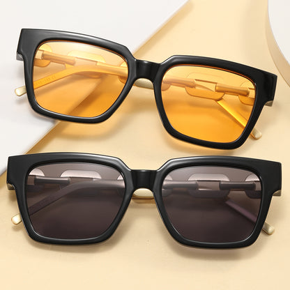 Square UV400 Metal Chain Temple Shades Sunglasses