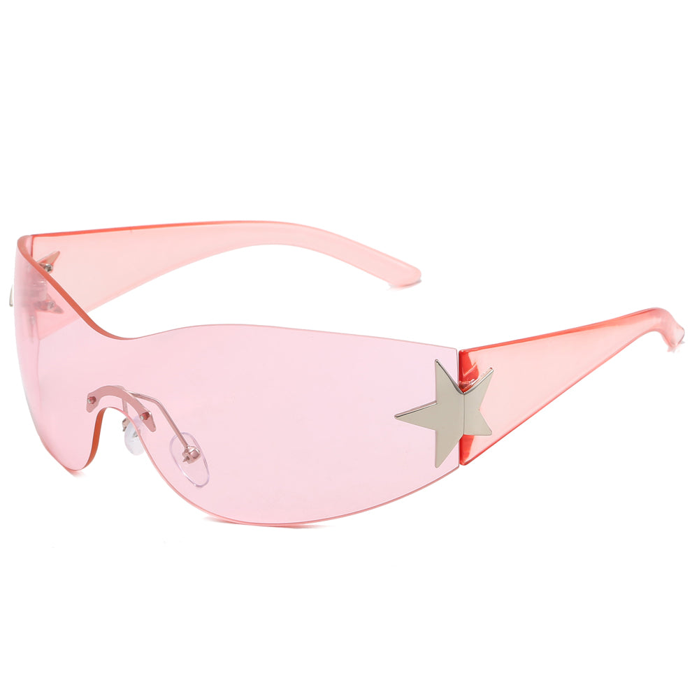 Oversized Rimless Wrap Around Shield Y2K Star Sunglasses