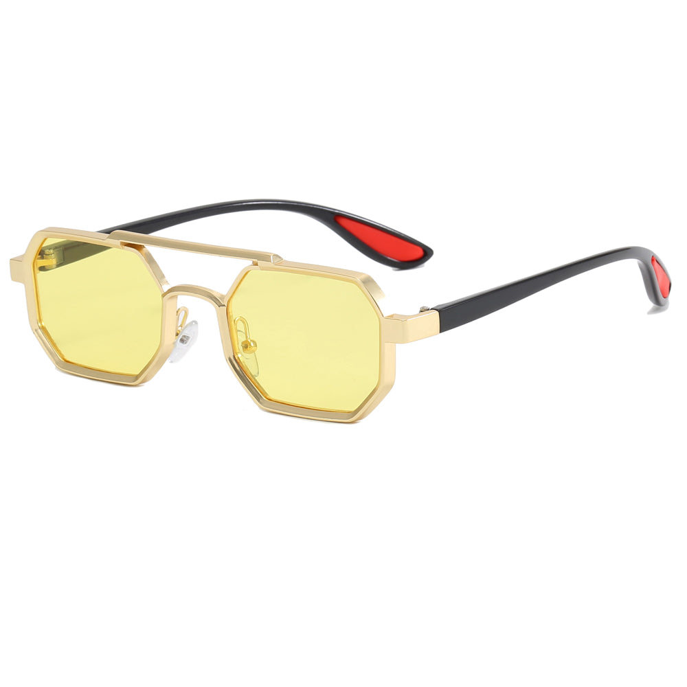 Polygon Steampunk Double Bridge Shades Metal Frame Sunglasses