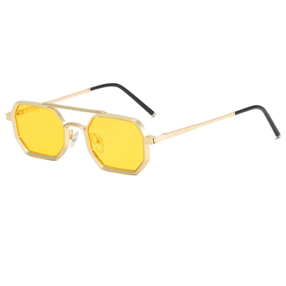 Polygon Double Bridges Top Bar Shades Metal Frame Sunglasses