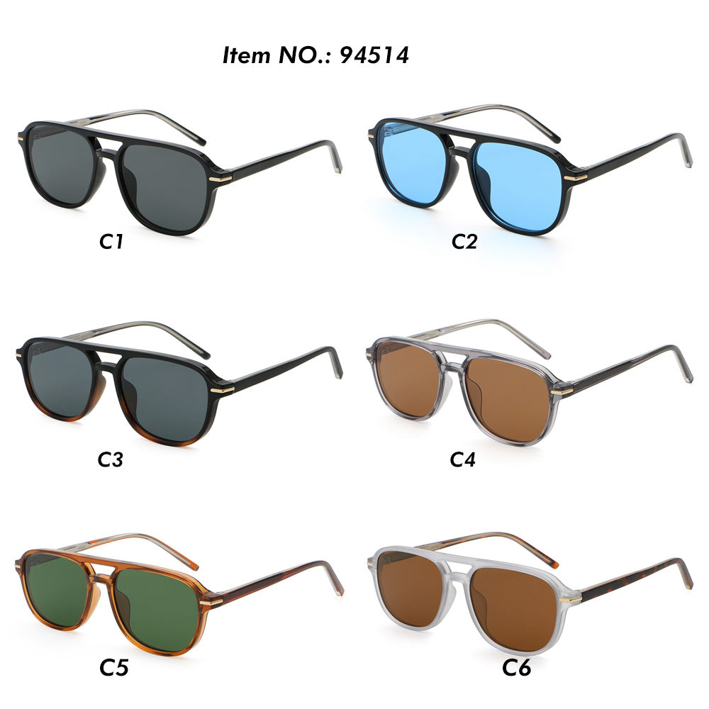 Trendy Square Flat Top Double Bridges Shades Sunglasses