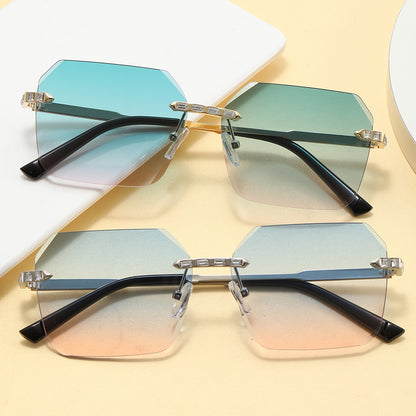 Diamond Cut Oversized Women Rimless Sunglasses