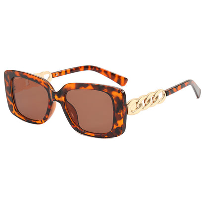 Retro Rectangle Chain Temple Sunglasses