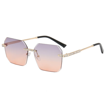 Diamond Cut Oversized Women Rimless Sunglasses