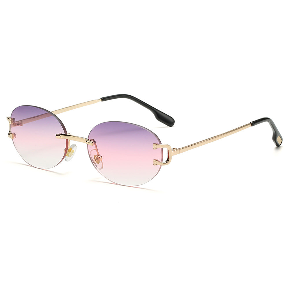 oval rimless women men luxury vintage sunglasses