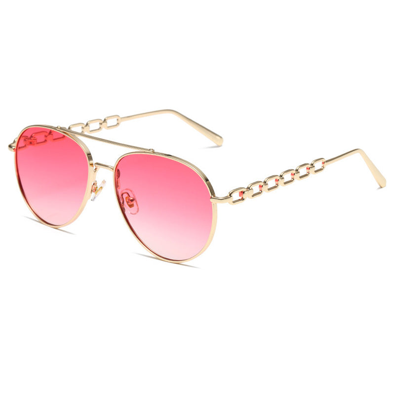 Retro Round Flat Top Double Bridge Metal Frame Sunglasses
