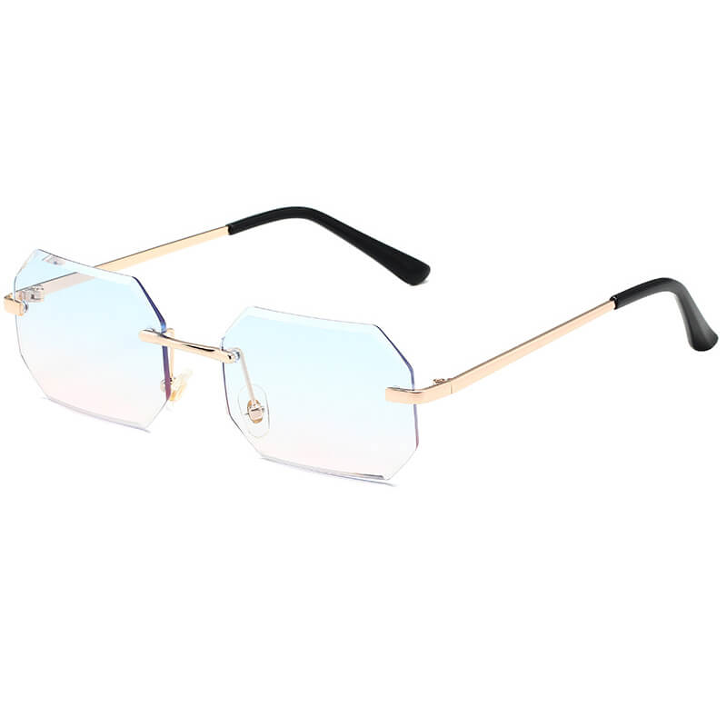 Retro Tinted Small Polygon Rimless Sunglasses