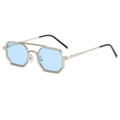 Polygon Double Bridges Top Bar Shades Metal Frame Sunglasses