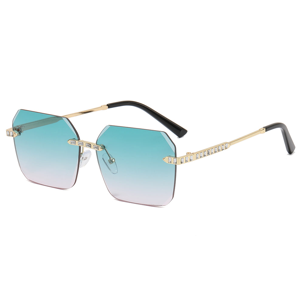 Diamond Cut Oversized Women Rimless Sunglasses