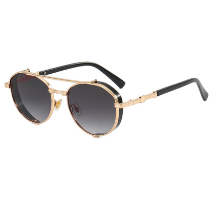 Flat Top Steampunk Metal Frame Sunglasses