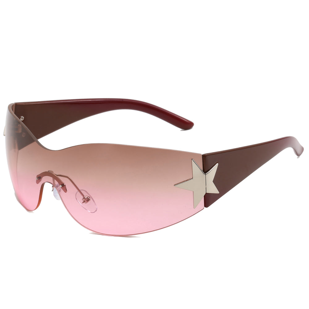 Oversized Rimless Wrap Around Shield Y2K Star Sunglasses
