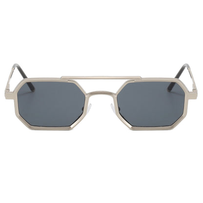 Polygon Double Bridges Top Bar Shades Metal Frame Sunglasses