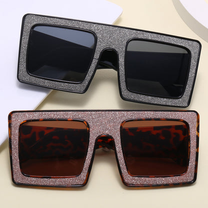 Oversized Flat Top Square Rhinestone Sunglasses