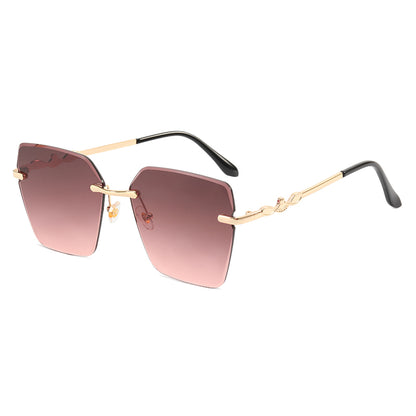 Diamond Cut Oversized Women Rimless Butterfly Sunglasses