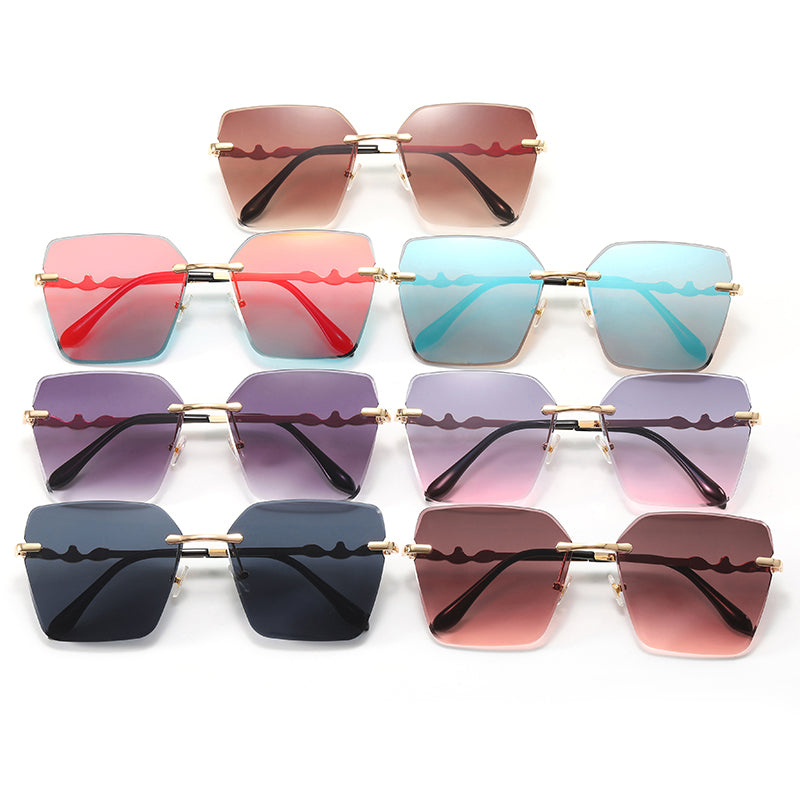 Diamond Cut Oversized Women Rimless Butterfly Sunglasses