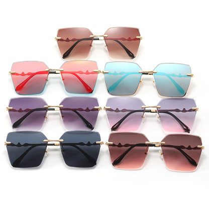 Diamond Cut Oversized Women Rimless Butterfly Sunglasses