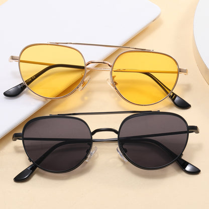 Retro Flat Top Metal Frame Sunglasses