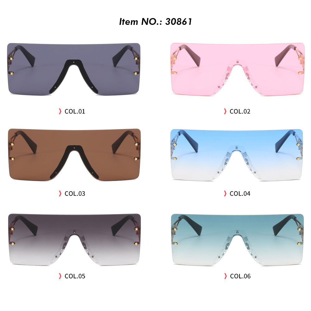 Flat Top Oversized Square Rimless Sunglasses