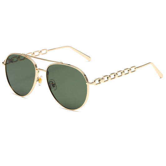 Retro Round Flat Top Double Bridge Metal Frame Sunglasses
