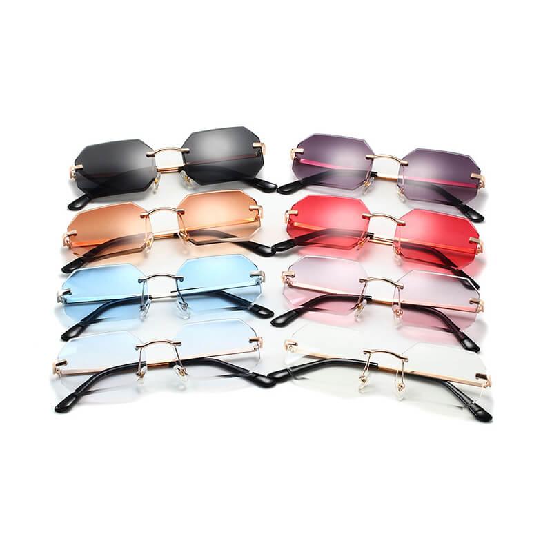 Retro Tinted Small Polygon Rimless Sunglasses