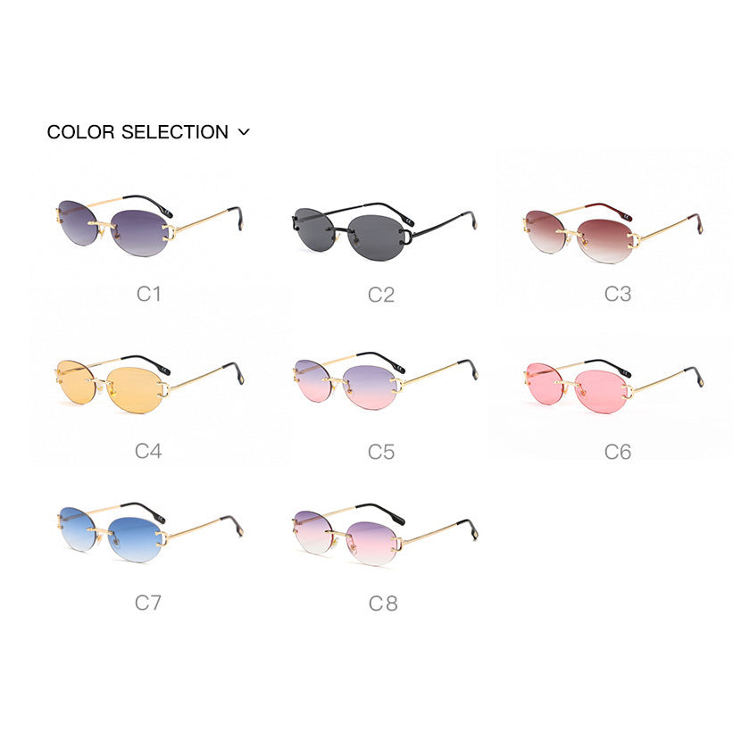 oval rimless women men luxury vintage sunglasses