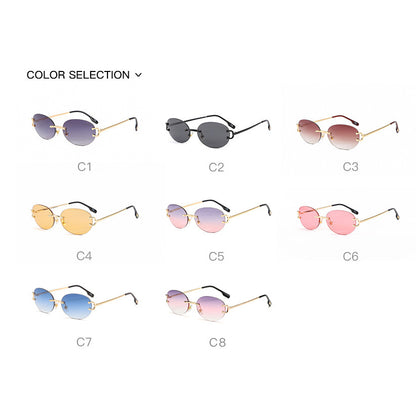 oval rimless women men luxury vintage sunglasses