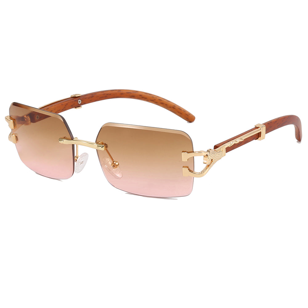 Rimless Rectangular Diamond Cut Luxury Sunglasses