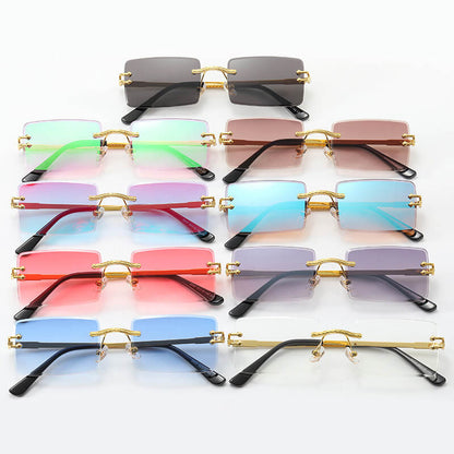 Retro Vintage Rectangle Rimless Sunglasses