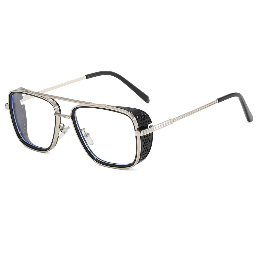 Square Flat Top Steampunk Metal Frame Sunglasses