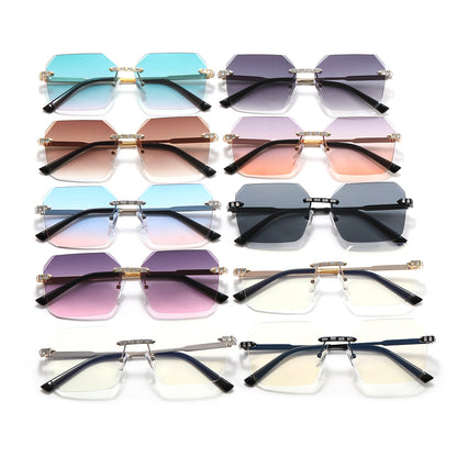 Diamond Cut Oversized Women Rimless Sunglasses