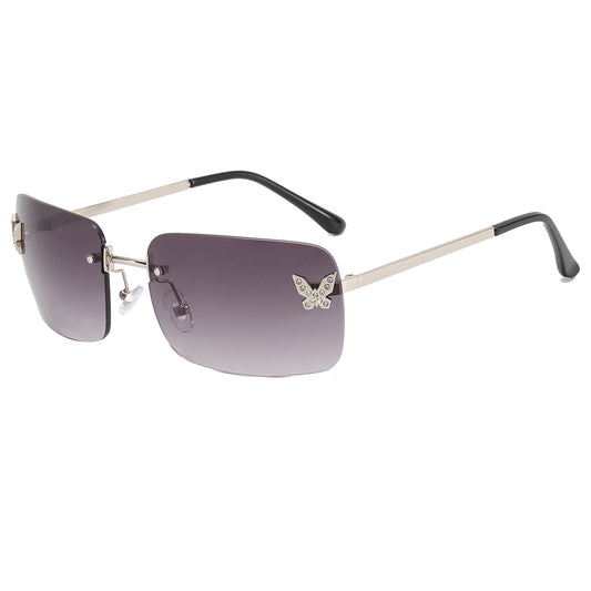 Butterfly Design Rectangular Rimless Gradient Tinted Sunglasses