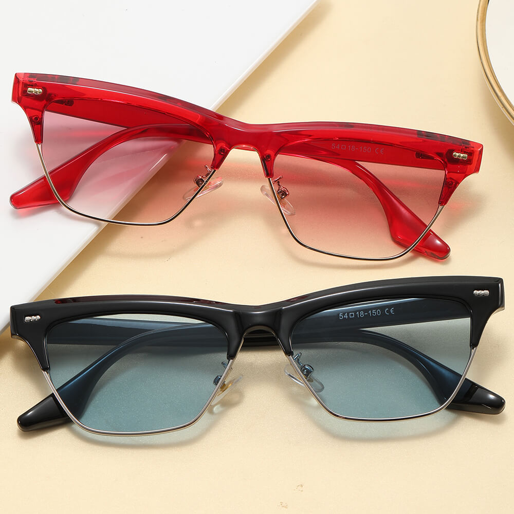 Retro Half-Rmless Cat Eye Sunglasses