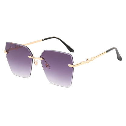 Diamond Cut Oversized Women Rimless Butterfly Sunglasses