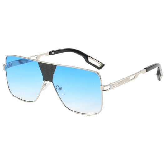 Oversized Square Metal Frame UV400 Gradient Shades Sunglasses